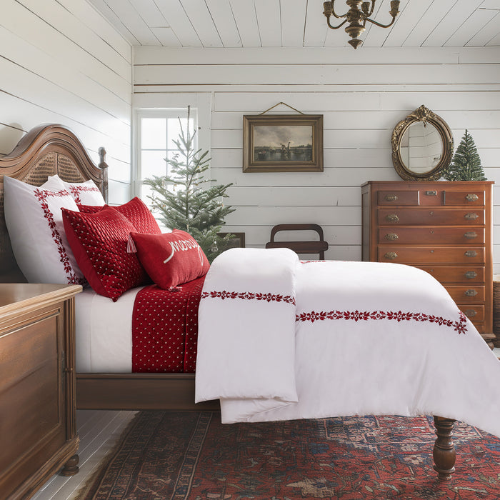 Levtex Home Holly & Thistle and Cross Stitch Christmas Bundle: Holly & Thistle Duvet/Comforter Set + Cross Stitch Quilt Set + Washed Linen Sheet Set + 2 Decorative Pillows Duvets