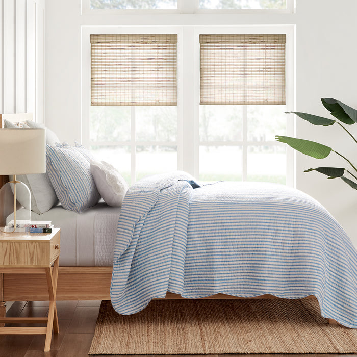 Martha Stripe Blue Quilt Set