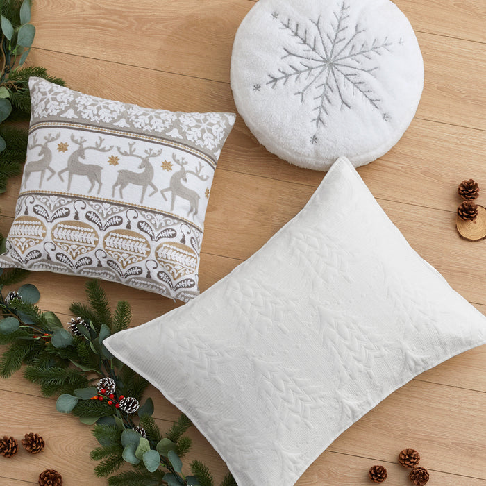 Levtex Home O Christmas Tree Round Metallic Snowflake Pillow Decorative Pillows
