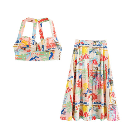 Vacation Printed Print Midi Maxi Skirt Set