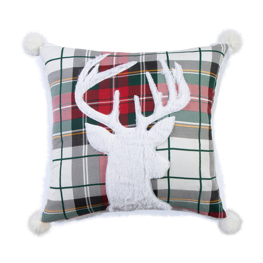 Levtex Home Spencer Plaid Deer Fur Pom Pillow Decorative Pillows