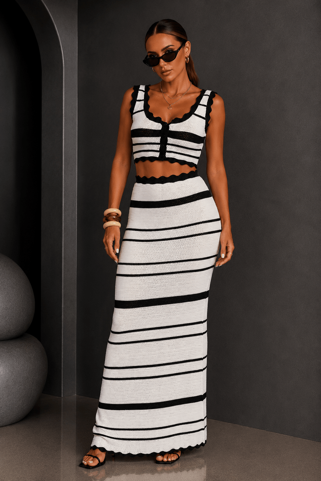 Summer Resort Striped Crochet Maxi Skirt