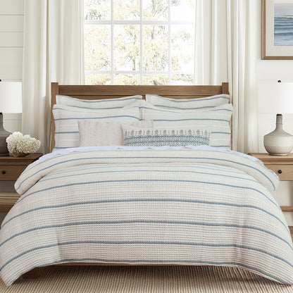 Waffle Stripe Blue Comforter Set