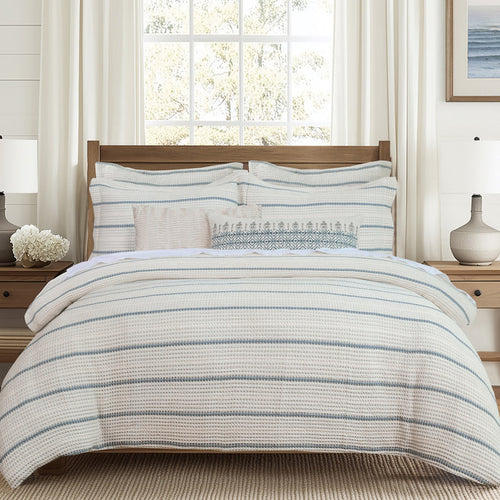 Waffle Stripe Blue Comforter Set