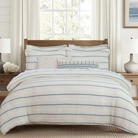 Waffle Stripe Blue Comforter Set