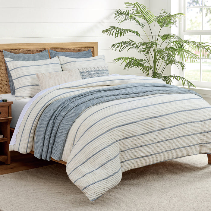 Waffle Stripe Blue Comforter Set