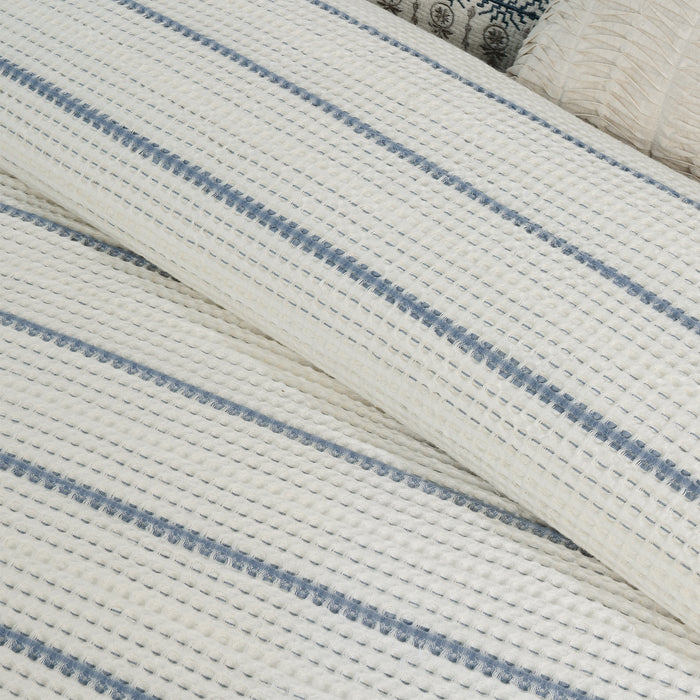 Waffle Stripe Blue Comforter Set