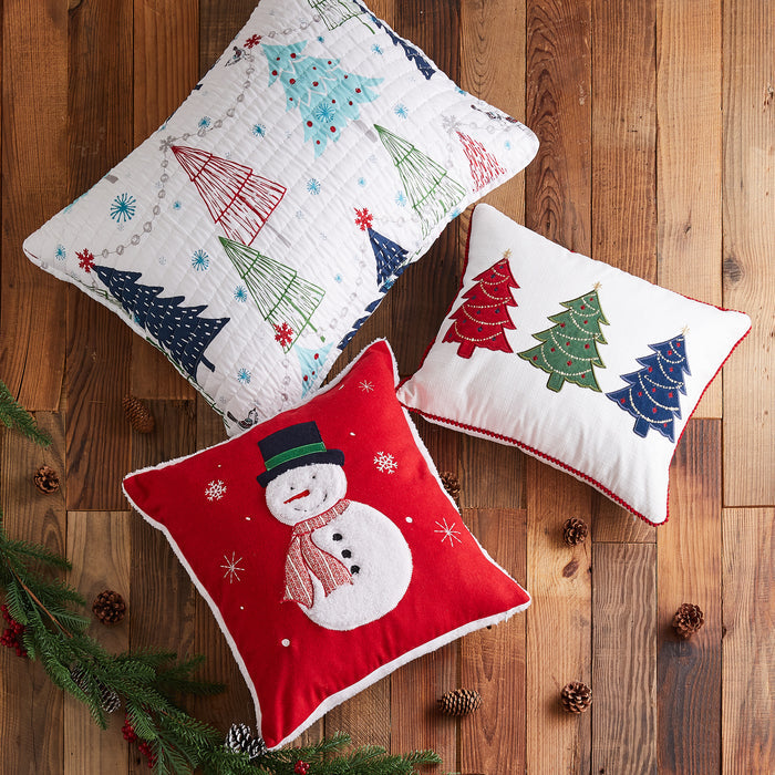 Levtex Home White Pine Applique Snowman Pillow Decorative Pillows