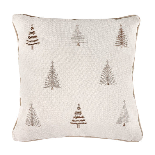 Winterscape Taupe Metalic Christmas Tree Pillow 16x16